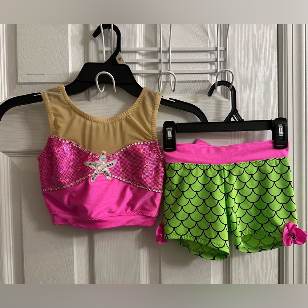 Girls Custom 2 Piece Pink Mermaid Dance Costume Outfit Fits Like 7/8